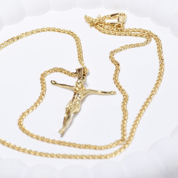 14K Gold Jesus Pendant Necklace – 55 cm