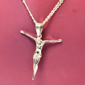 14K Gold Jesus Pendant Necklace – 55 cm