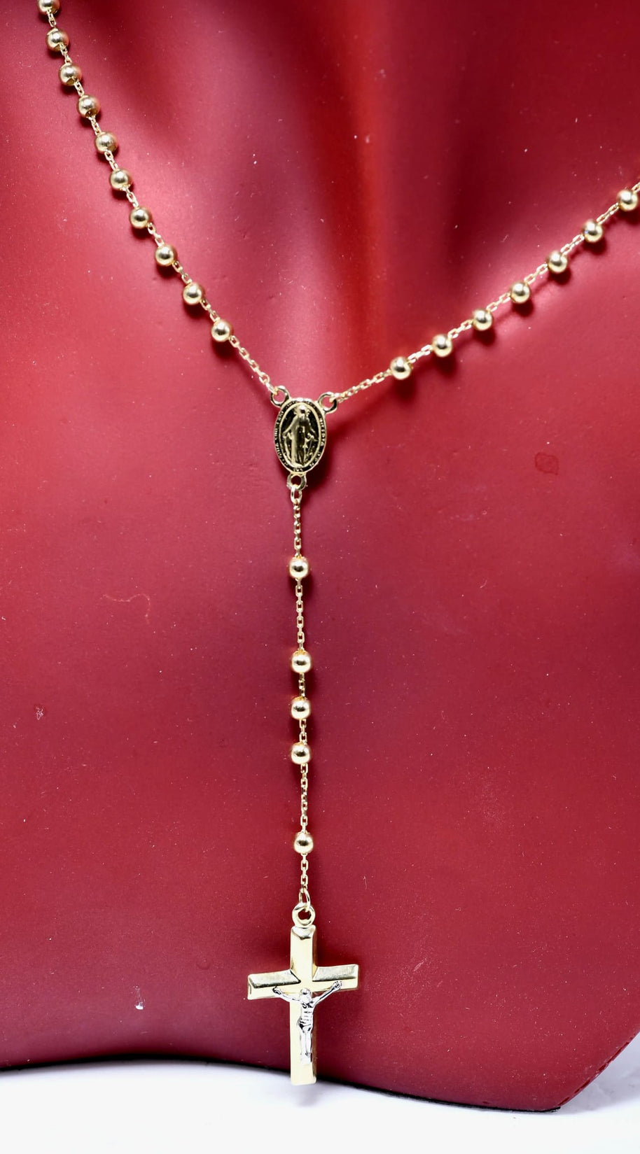 14K Gold Rosary Style Necklace with Miraculous Medal and Cross