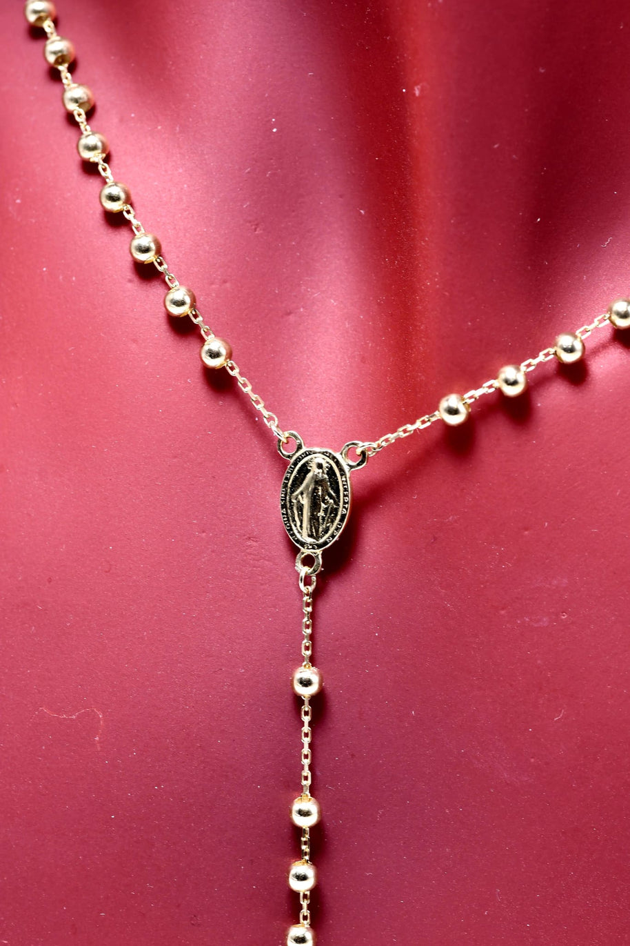 14K Gold Rosary Style Necklace with Miraculous Medal and Cross