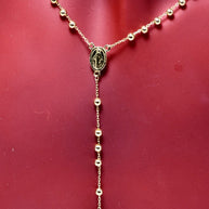 14K Gold Rosary Style Necklace with Miraculous Medal and Cross