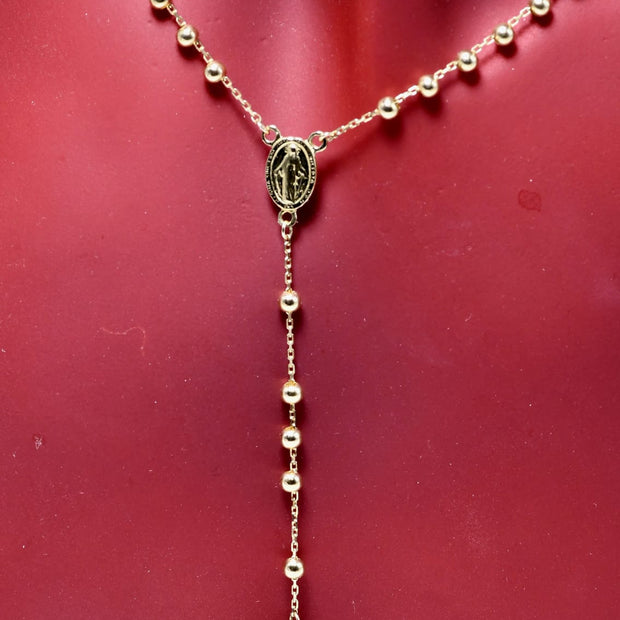 14K Gold Rosary Style Necklace with Miraculous Medal and Cross
