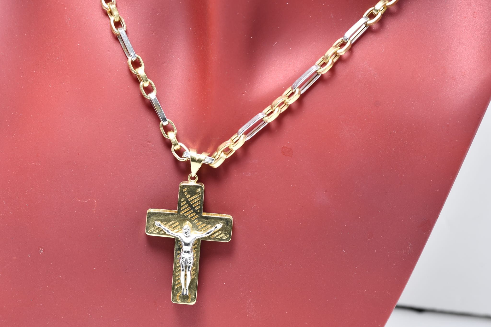 14K Gold Two-Tone Cross Necklace