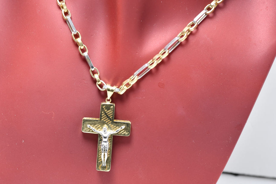 14K Gold Two-Tone Cross Necklace