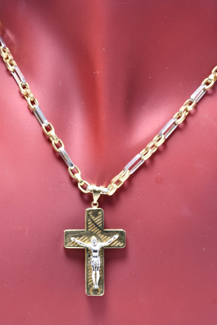 14K Gold Two-Tone Cross Necklace