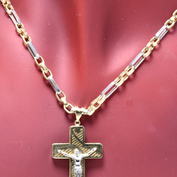 14K Gold Two-Tone Cross Necklace