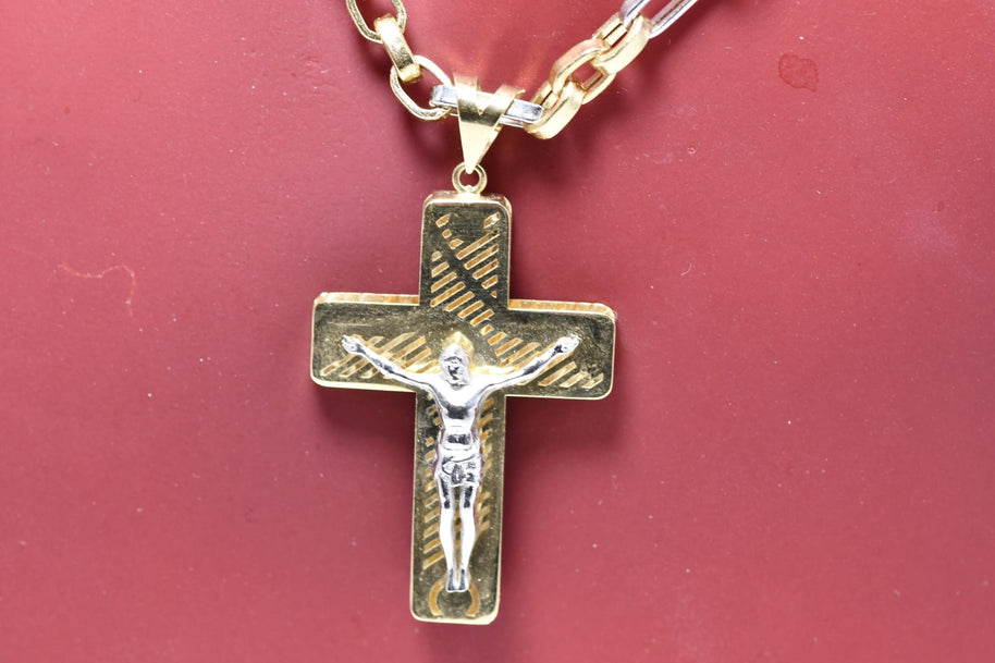 14K Gold Two-Tone Cross Necklace