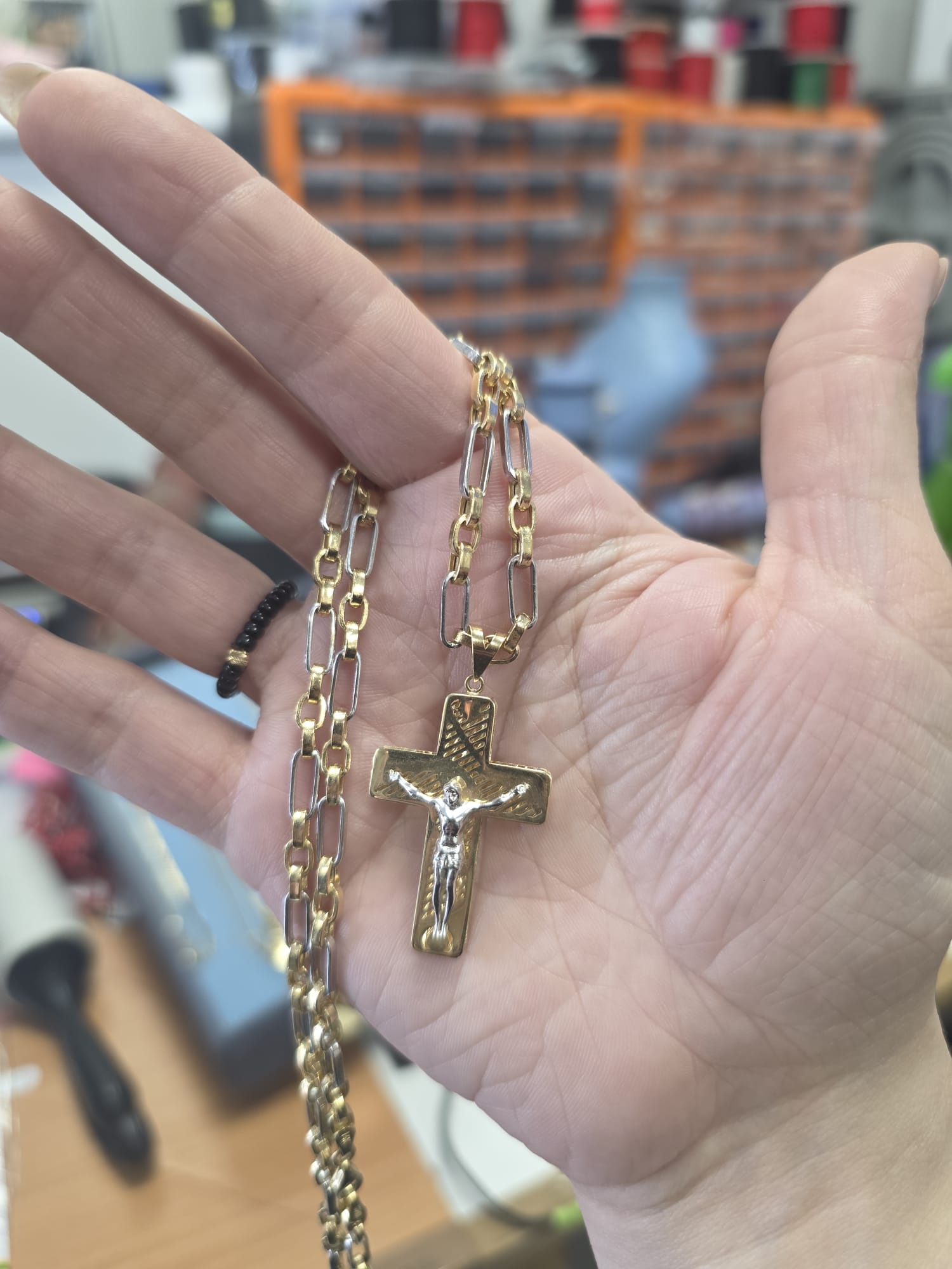 14K Gold Two-Tone Cross Necklace