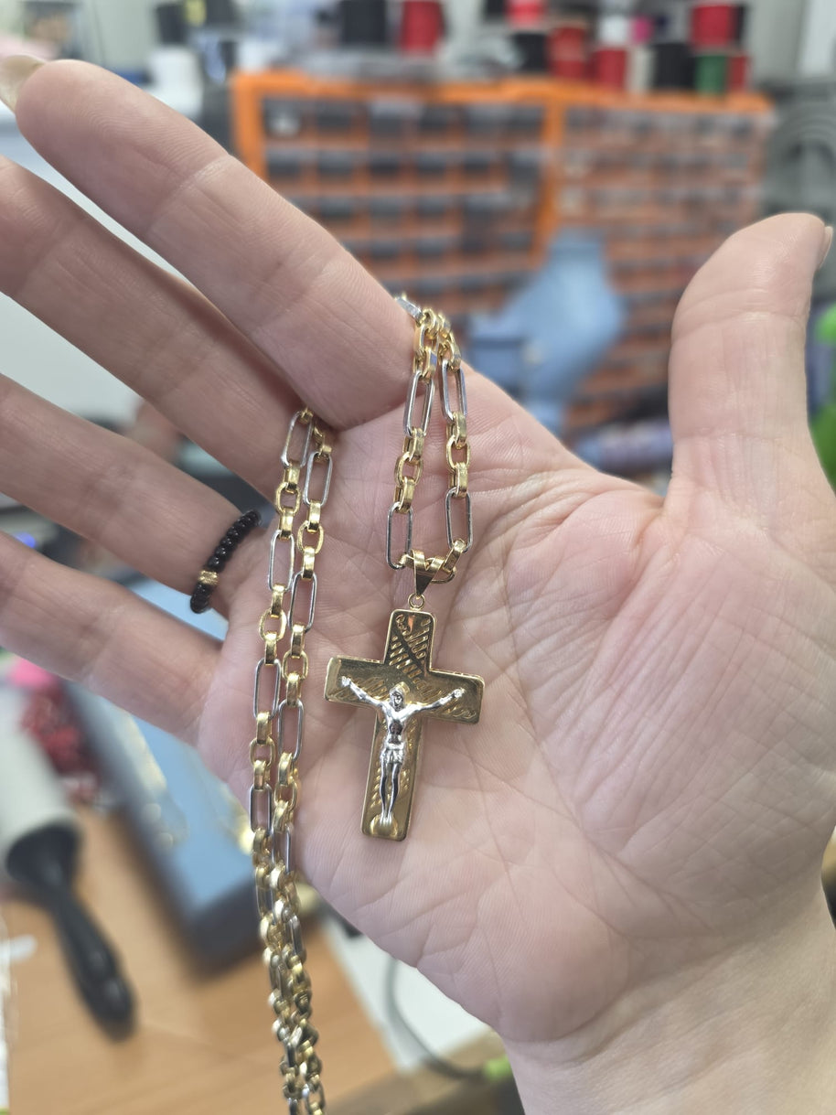 14K Gold Two-Tone Cross Necklace