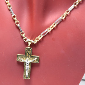 14K Gold Two-Tone Cross Necklace