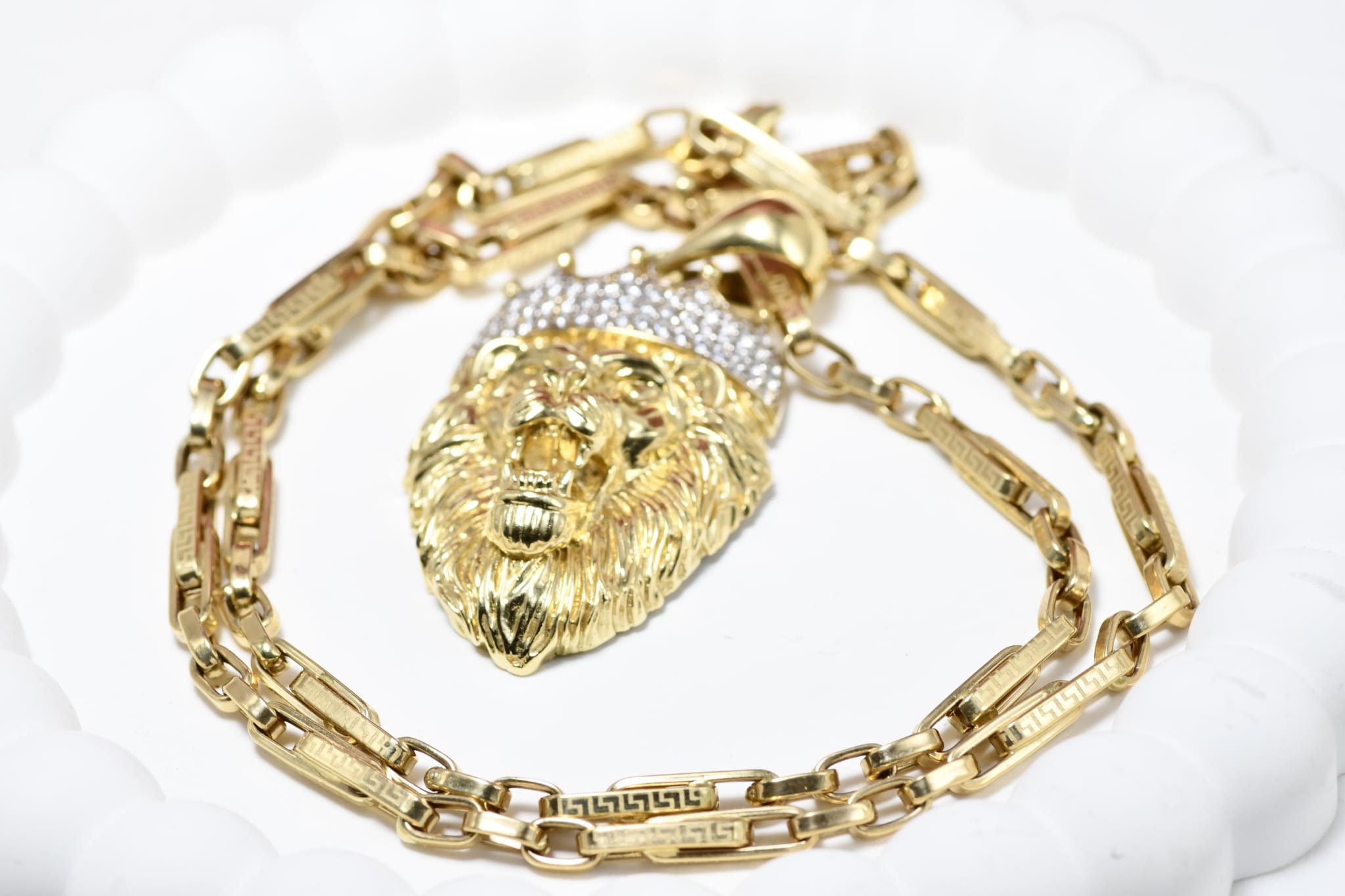 14K Gold Lion Head Necklace – 55 cm