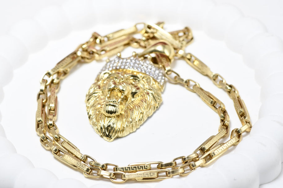 14K Gold Lion Head Necklace – 55 cm