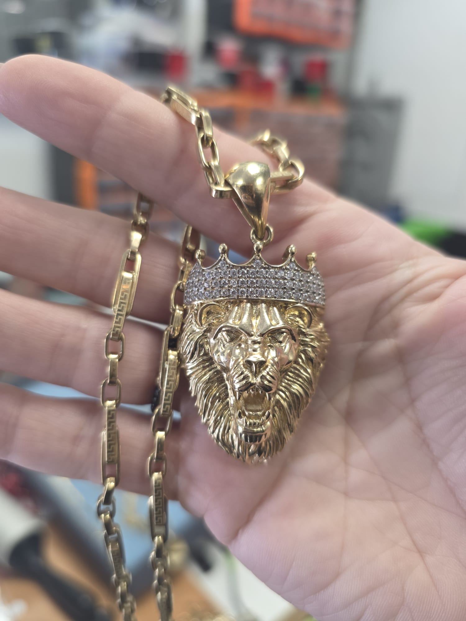 14K Gold Lion Head Necklace – 55 cm