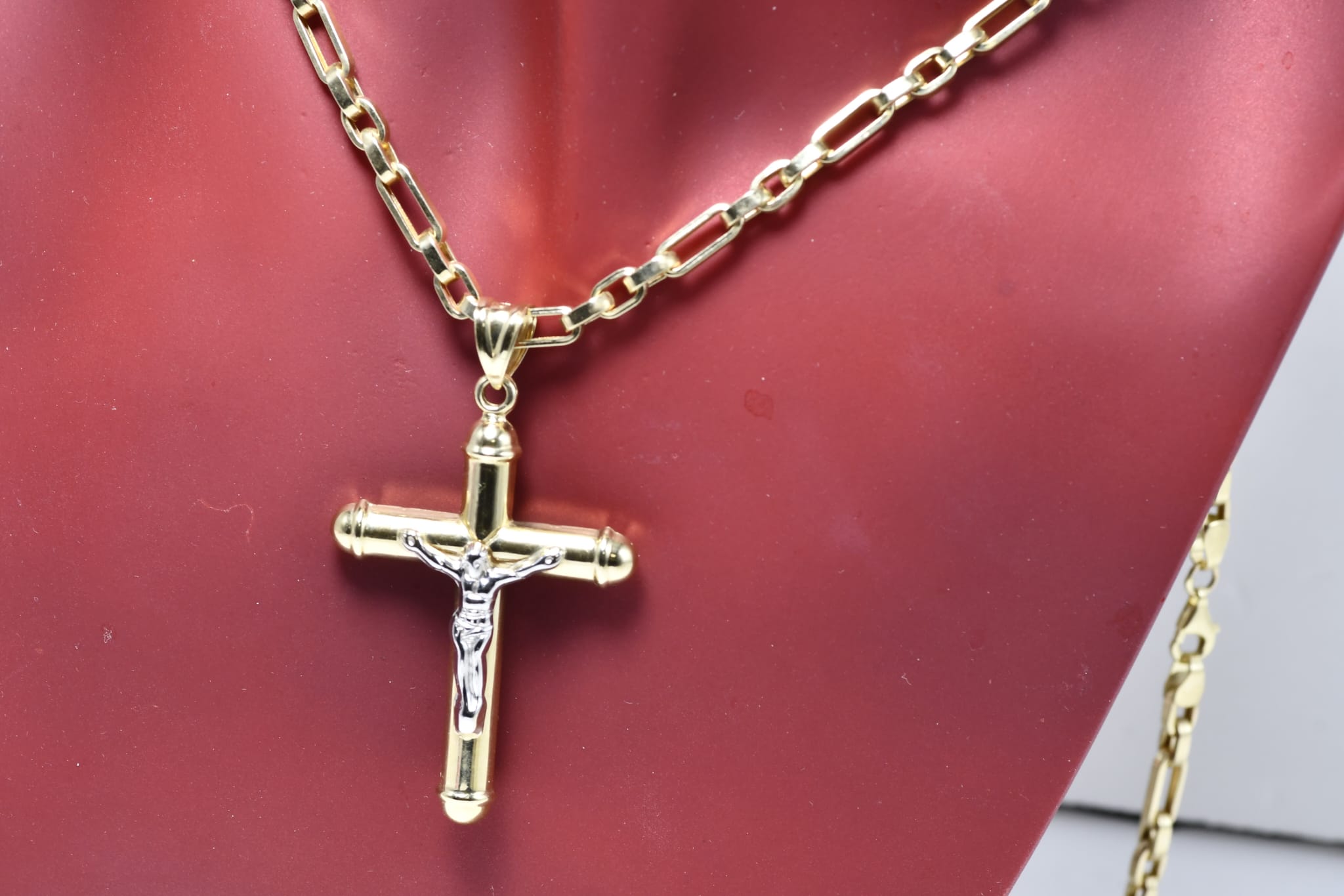 14K Gold Two-Tone Cross Necklace – 60 cm
