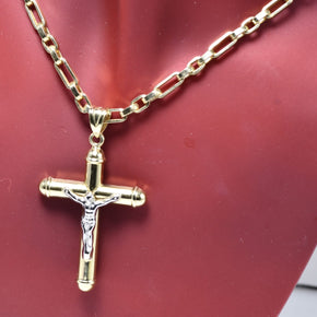 14K Gold Two-Tone Cross Necklace – 60 cm