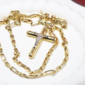 14K Gold Two-Tone Cross Necklace – 60 cm