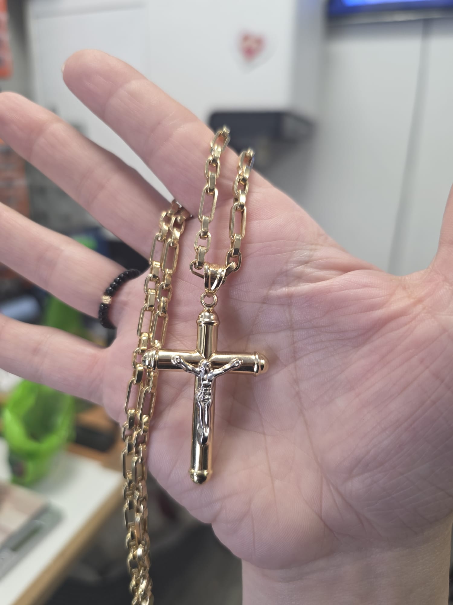 14K Gold Two-Tone Cross Necklace – 60 cm
