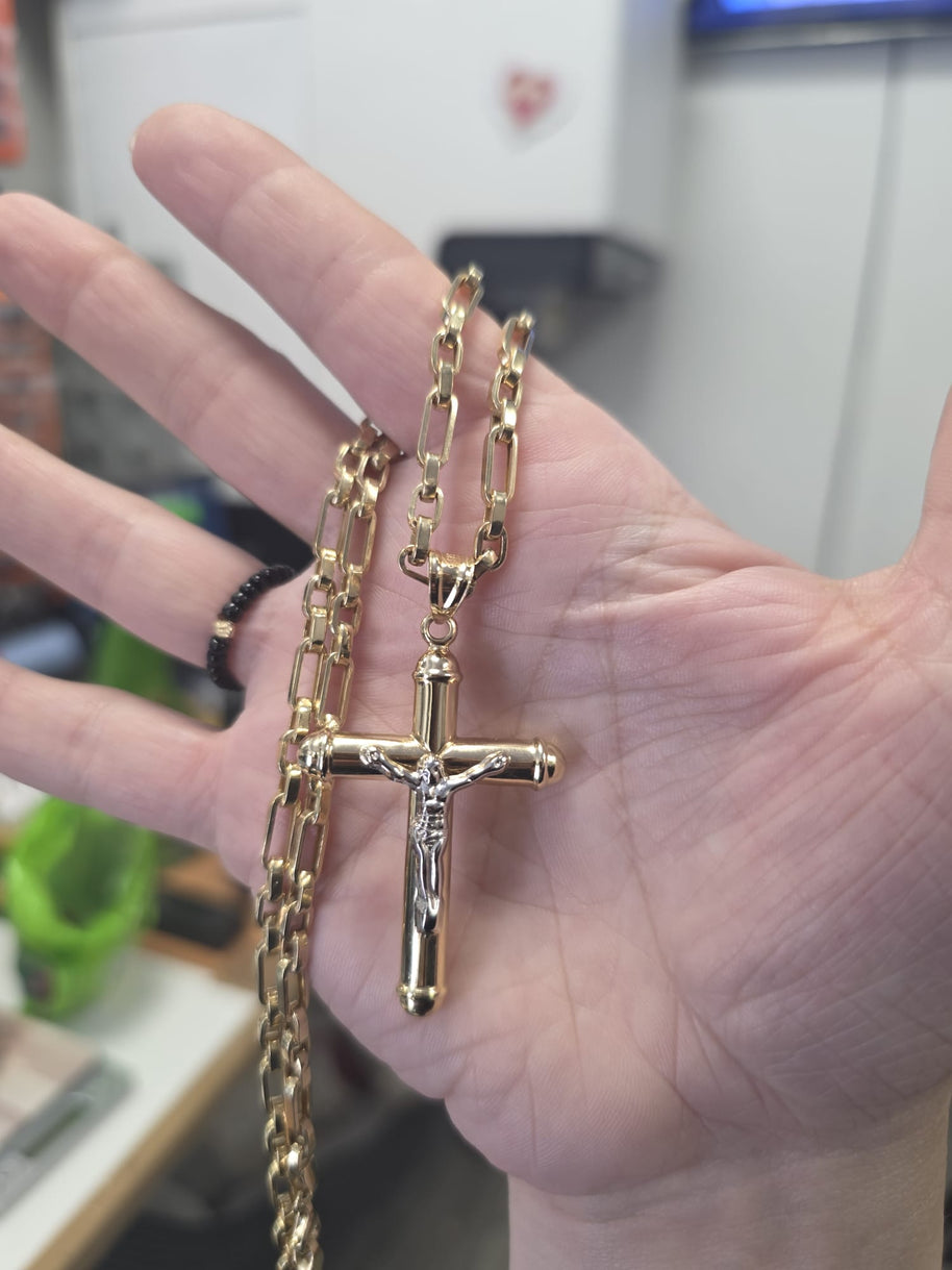 14K Gold Two-Tone Cross Necklace – 60 cm