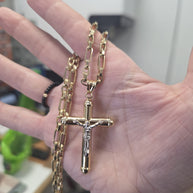 14K Gold Two-Tone Cross Necklace – 60 cm
