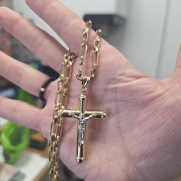14K Gold Two-Tone Cross Necklace – 60 cm