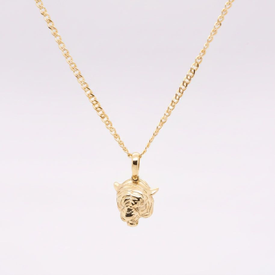 14K Gold Tiger Head Necklace – 45cm