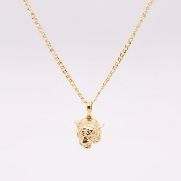 14K Gold Tiger Head Necklace – 45cm