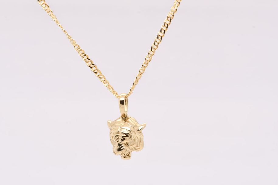 14K Gold Tiger Head Necklace – 45cm