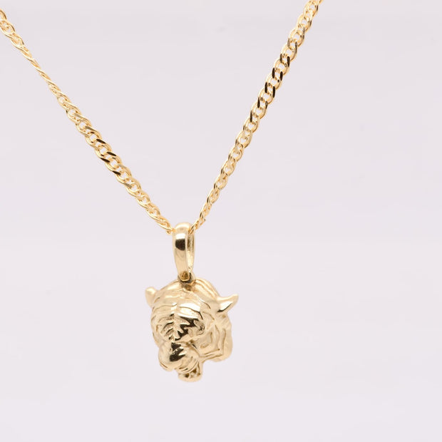 14K Gold Tiger Head Necklace – 45cm