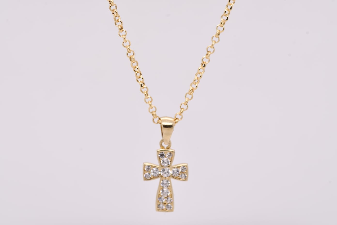 14K Gold Cross Necklace with Stones – 45cm