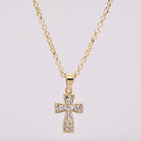 14K Gold Cross Necklace with Stones – 45cm