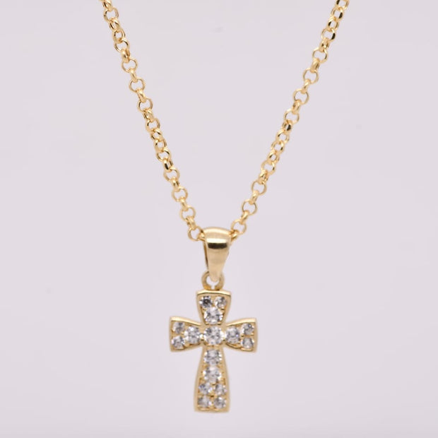 14K Gold Cross Necklace with Stones – 45cm