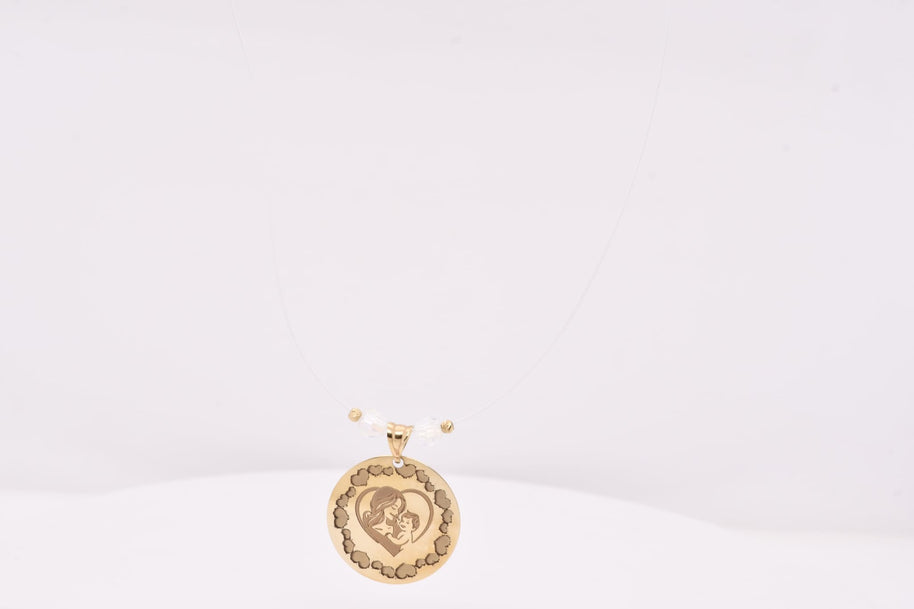 14K Gold Mother & Child Necklace with Crystal Details