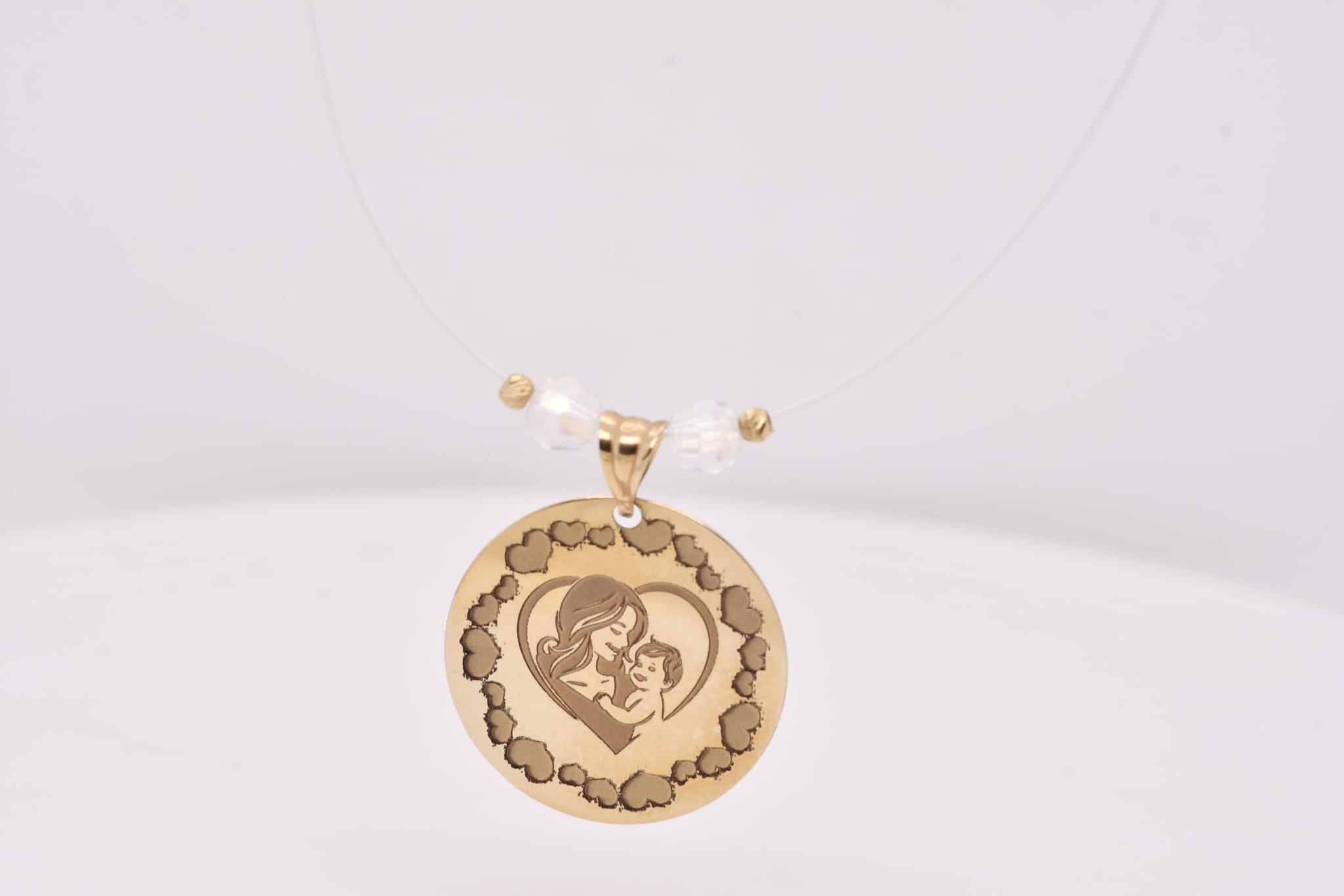 14K Gold Mother & Child Necklace with Crystal Details