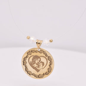 14K Gold Mother & Child Necklace with Crystal Details
