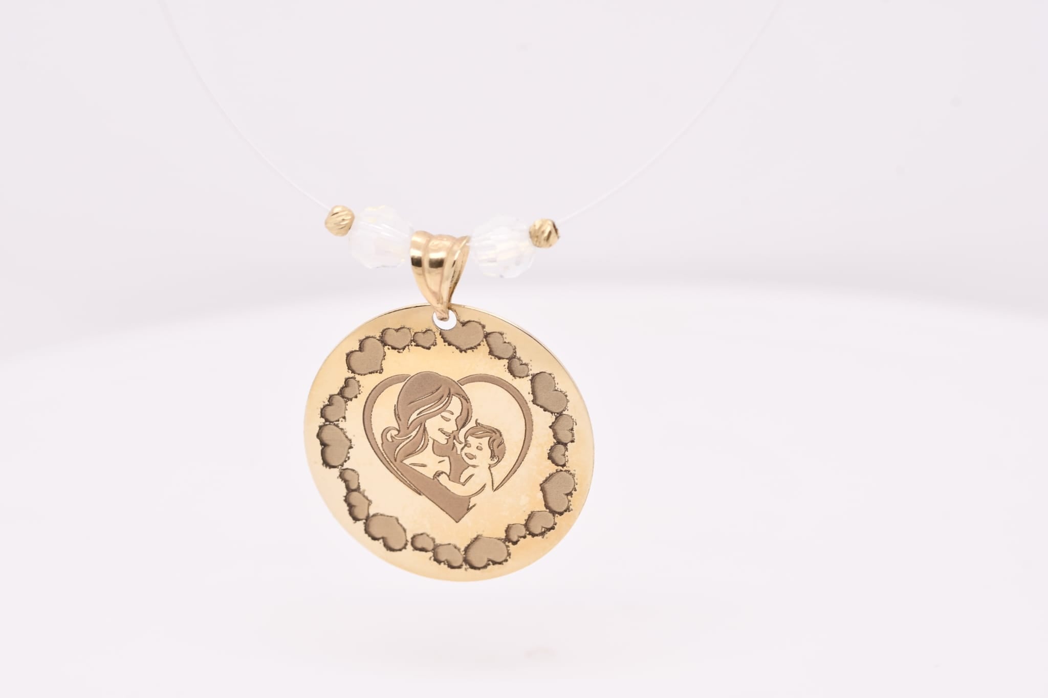 14K Gold Mother & Child Necklace with Crystal Details