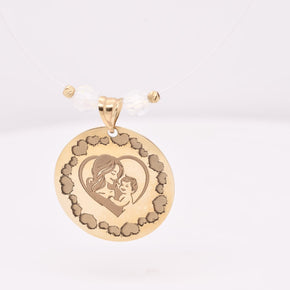 14K Gold Mother & Child Necklace with Crystal Details