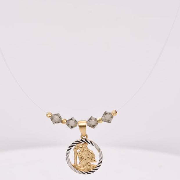14K Gold Two-Tone Saint Christopher Necklace with Crystal Details