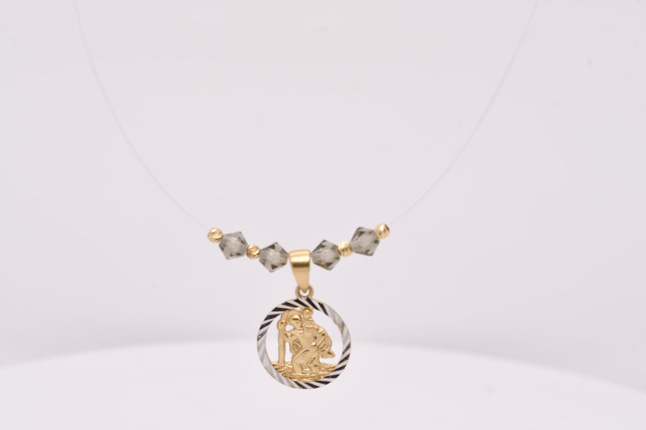 14K Gold Two-Tone Saint Christopher Necklace with Crystal Details