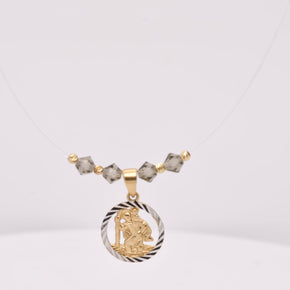 14K Gold Two-Tone Saint Christopher Necklace with Crystal Details