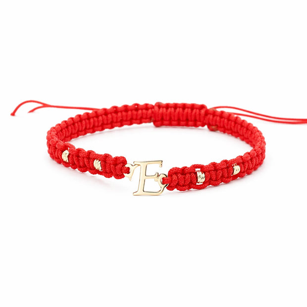 14K Gold Initial Red String Bracelet