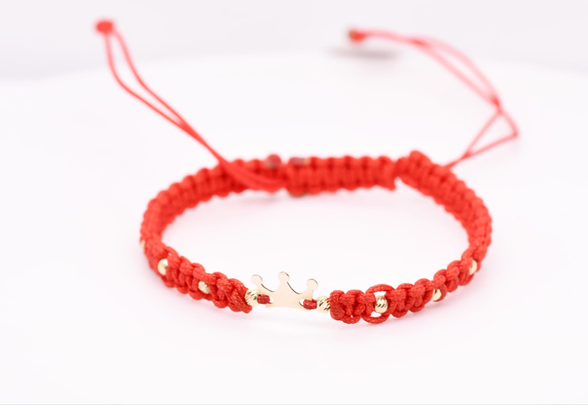 14K Gold Crown Red String Bracelet