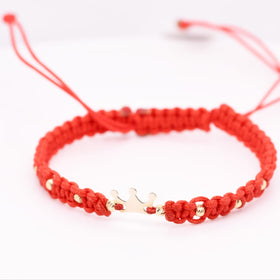 14K Gold Crown Red String Bracelet