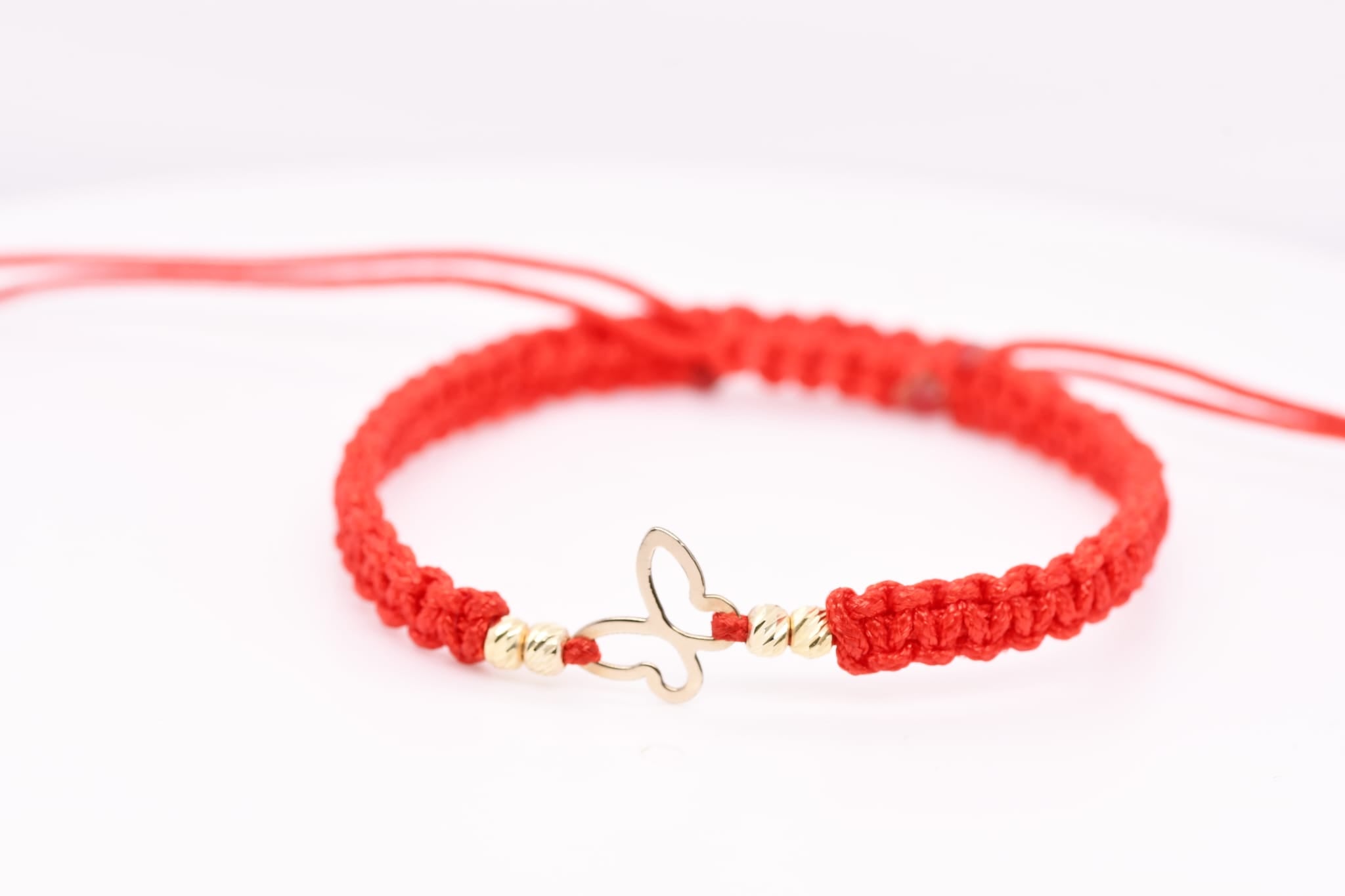 14K Gold Butterfly Red String Bracelet