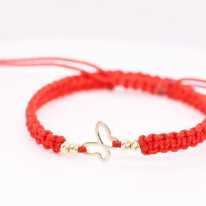 14K Gold Butterfly Red String Bracelet
