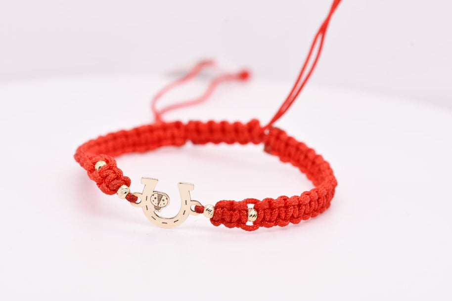 14K Gold Diamond Red String Bracelet