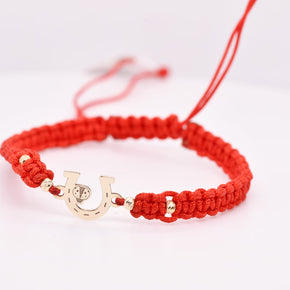 14K Gold Diamond Red String Bracelet