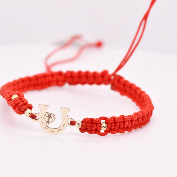 14K Gold Diamond Red String Bracelet