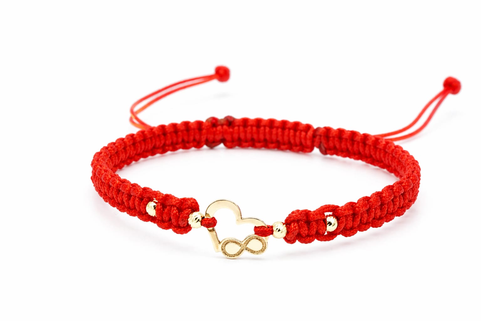 14K Gold Heart & Infinity Red String Bracelet