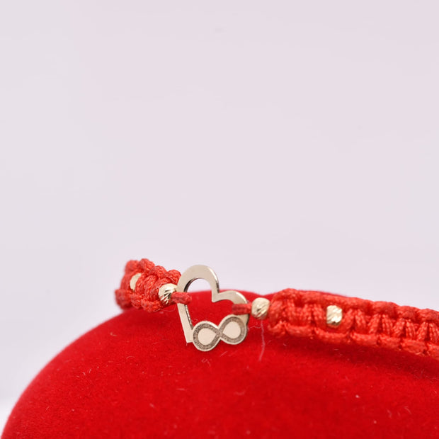 14K Gold Heart &amp; Infinity Red String Bracelet