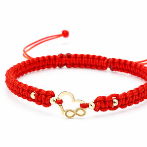 14K Gold Heart & Infinity Red String Bracelet